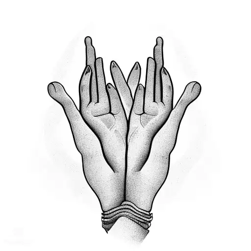 Prayer hands holding a script scroll tattoo design idea