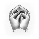 Prayer hands holding a script scroll tattoo design idea