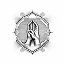 Prayer hands holding a script scroll tattoo design idea