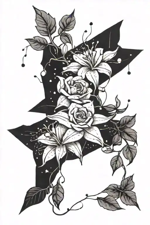 Gemini constellation , roses, hawthorn, Lilium, Myles  tattoo design idea