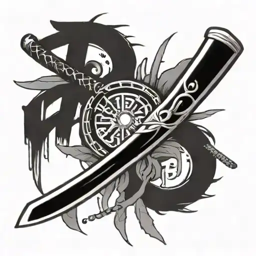 Japanese katana allowing the date 04/22/20 tattoo design idea