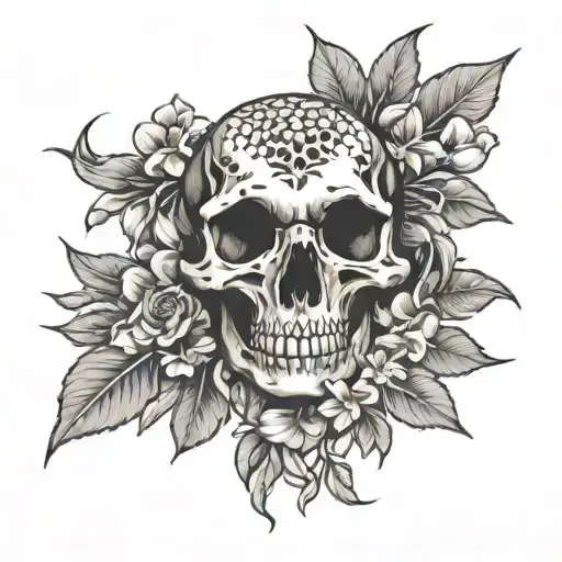 alligator skull and orange blossom tattoo design idea