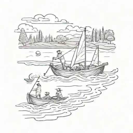A boat sailing through a golf course with my kids playing in the background tattoo design idea