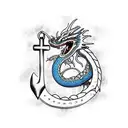 dragon bitting the chain of anchor tattoo design idea
