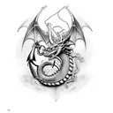 dragon bitting the chain of anchor tattoo design idea