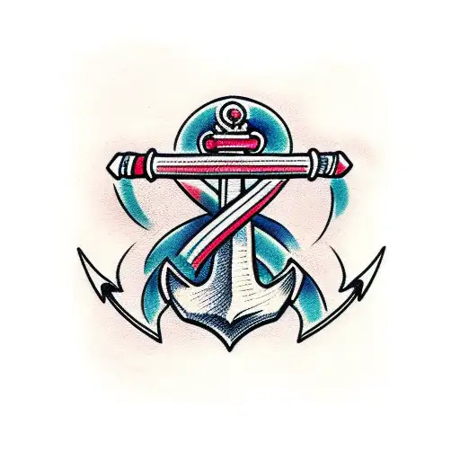 anchor going through a broken skull tattoo design idea