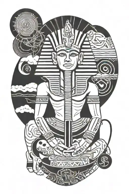 Pharaoh and hieroglyphs tattoo design idea