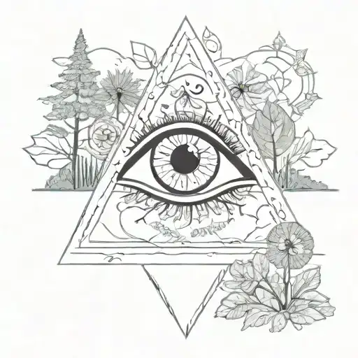 triangle with eye surrounded by nature  tattoo design idea
