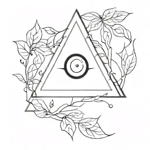 triangle with negative space eye surrounded by trees and vines tattoo design idea