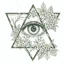 triangle with eye surrounded by nature  tattoo design idea