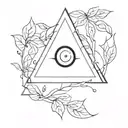 triangle with negative space eye surrounded by trees and vines tattoo design idea