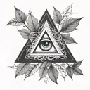 triangle with negative space eye surrounded by trees and vines tattoo design idea