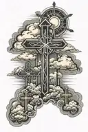 3 crosses woth clouds and sun   tattoo design idea