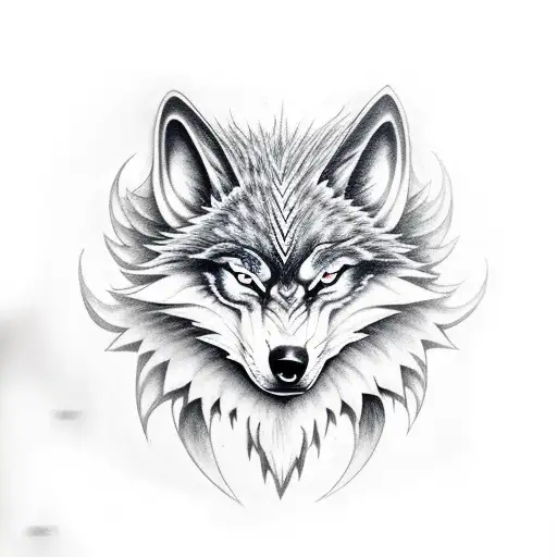 evil wolf head. angel wings. dark forest outlines tattoo design idea