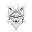 Evil wolf head as foreground. In the background a dark forest, with outlines of angel wings. tattoo design idea