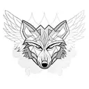 Evil wolf head as foreground. In the background a big dark forest, with outlines of angel wings. tattoo design idea