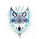 Wolf head with transition to angel wings with transition to dark forest on horizon tattoo design idea