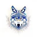 Wolf head with transition to angel wings with transition to dark forest on horizon tattoo design idea