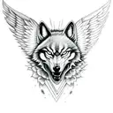 evil wolf head. background angel wings up dark forest outlines tattoo design idea