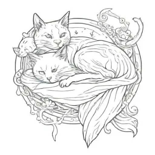 ghost and a cat sleeping tattoo design idea