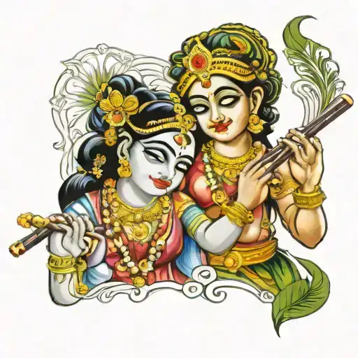 radha and krishna playing flute only faces  tattoo design idea
