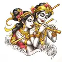 radha and krishna playing flute only faces  tattoo design idea