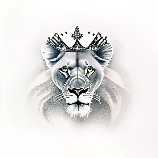 Lioness with crown tattoo design idea