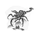 A scorpion playing a guitar on a mountain peak tattoo design idea