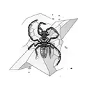 A scorpion playing a guitar on a mountain peak tattoo design idea