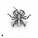 A scorpion playing a guitar on a mountain peak tattoo design idea