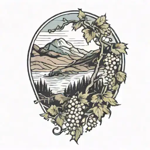 Grapevines growing down mountian landscape  tattoo design idea
