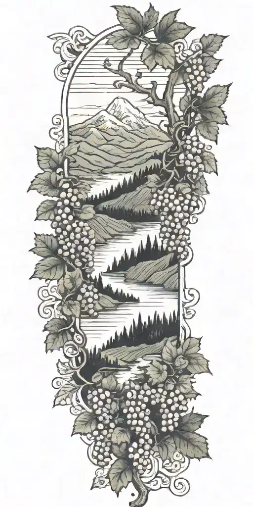 Grapevines in a mountian landscape  tattoo design idea