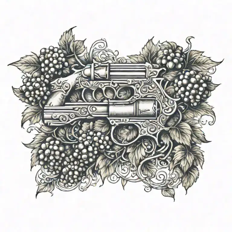 Grape vine wrapping with knot work around revolvers postiols  tattoo design idea