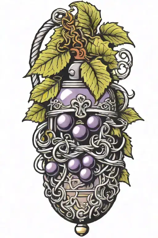 Grape vine wrapping a hand grenade  with knot work  tattoo design idea