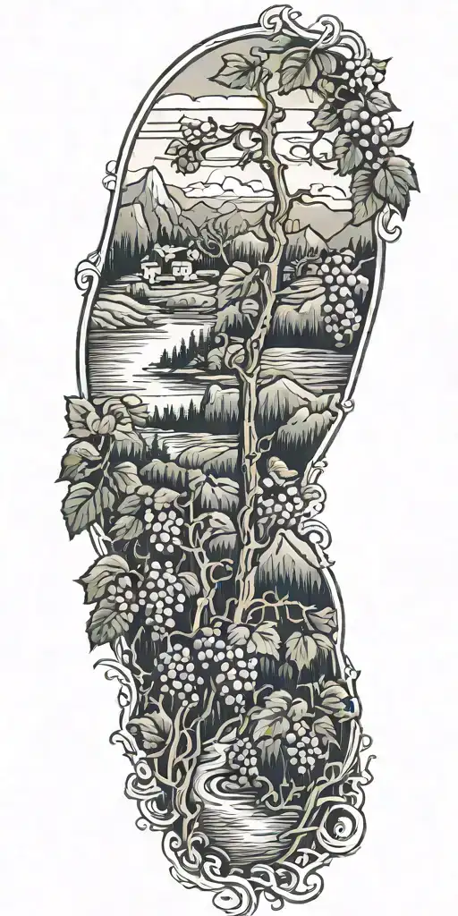 Grapevines in a mountian landscape  tattoo design idea