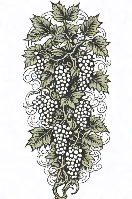 Grapevines with no grapes growing down mountian landscape  tattoo design idea