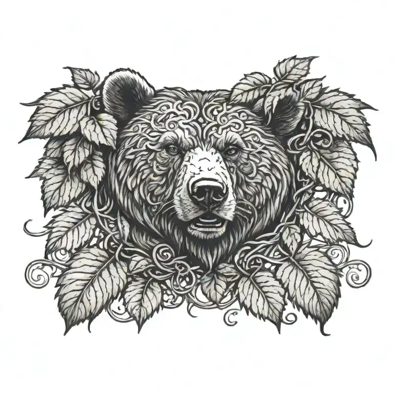 Grape vine wrapping with knot work and bear head tattoo design idea