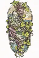 Grapevines growing down mountian landscape  tattoo design idea