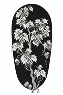 Grapevines with no grapes growing down mountian landscape with knights of vartan tattoo design idea