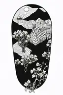 Grapevines with no grapes growing down mountian landscape with knights of vartan tattoo design idea