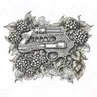Grape vine wrapping with knot work around revolvers postiols  tattoo design idea