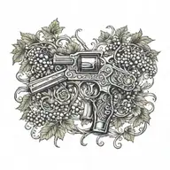 Grape vine wrapping with knot work around revolvers postiols  tattoo design idea