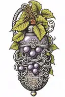 Grape vine wrapping a hand grenade  with knot work  tattoo design idea