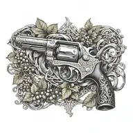 Grape vine wrapping a revolver with knot work  tattoo design idea