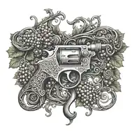 Grape vine wrapping a revolver with knot work  tattoo design idea