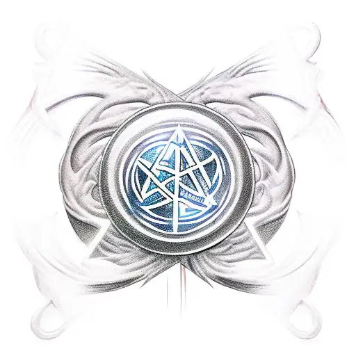 A mystical alchemical symbol of transformation combined with the silhouette of a taekwondo fighter tattoo design idea