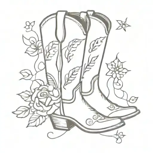 Cowboy boot flowers tattoo design idea