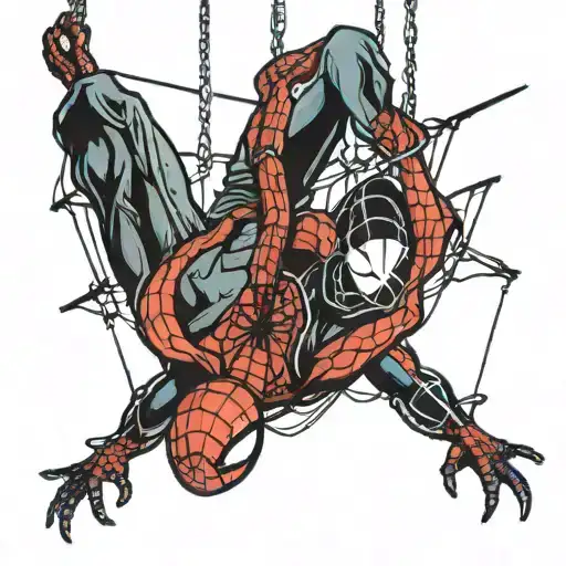 spider-man hanging upside down from web  tattoo design idea