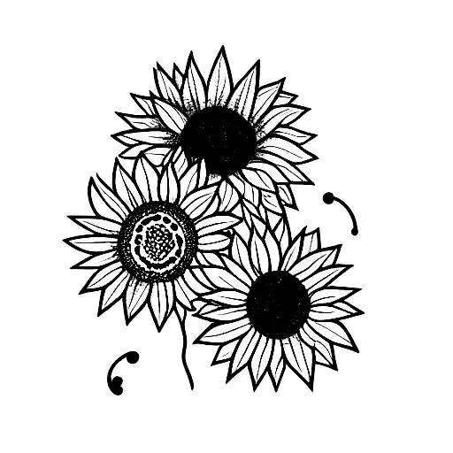 two cats, one of them black and white playing in the sunflowers tattoo design idea