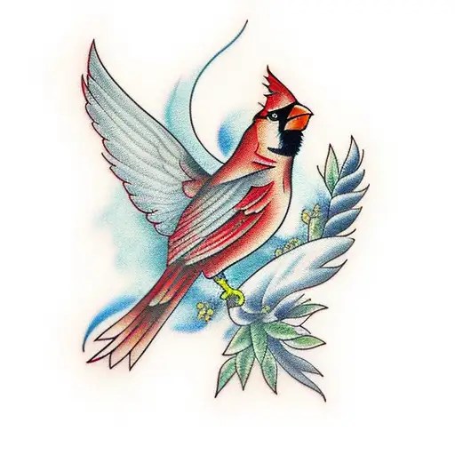 cardinal flying tattoo design idea